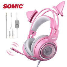 Load image into Gallery viewer, SOMiC G951S Gaming Headset Gamer Pink Cat Ear Headphones for PS4 Xbox Phone PC With Microphone 3.5mm Gaming Overear Gamer