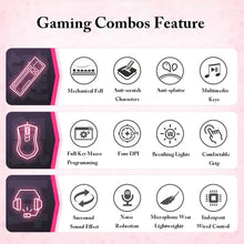 Load image into Gallery viewer, Mouse Keyboard Set Gaming Mechanical Keyboard Wired Mouse Headphone with Microphone Breathing Light for PC Computer Laptop Pink