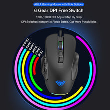 Görseli Galeri görüntüleyiciye yükleyin, AULA RGB Gaming Mouse 10000 DPI Side Buttons Macro Programmable Ergonomic 14 Key Wired USB Backlit Gamer Mice for Laptop Desktop