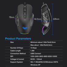 Load image into Gallery viewer, AULA RGB Gaming Mouse 10000 DPI Side Buttons Macro Programmable Ergonomic 14 Key Wired USB Backlit Gamer Mice for Laptop Desktop
