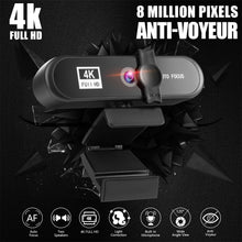 Load image into Gallery viewer, 4K Webcam Full HD 1080P Web Camera For PC Computer Laptop Video Record Autofocus Lens 8MP Webcam With Microphone Privacy Cover
