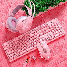 Load image into Gallery viewer, Mouse Keyboard Set Gaming Mechanical Keyboard Wired Mouse Headphone with Microphone Breathing Light for PC Computer Laptop Pink
